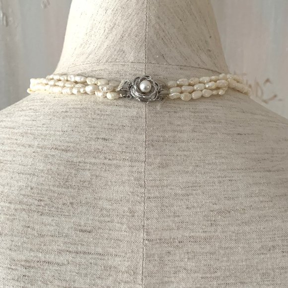 Vintage, 3 String Genuine Pearl Choker Necklace - Picture 4 of 9